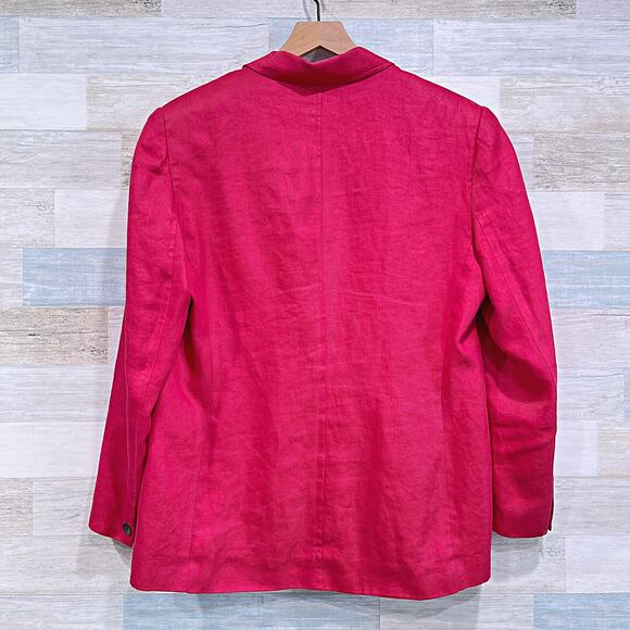 Talbots 100% Irish Linen Blazer Jacket Red One Button Lined Vintage Womens 14 - Picture 4 of 6
